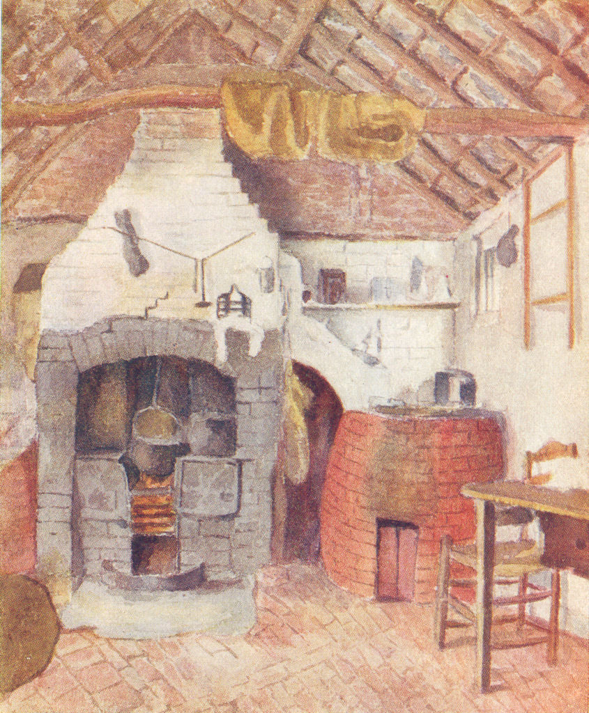 KATE GREENAWAY. Chappell Cottage Rolleston-Kitchen 1905 old antique print